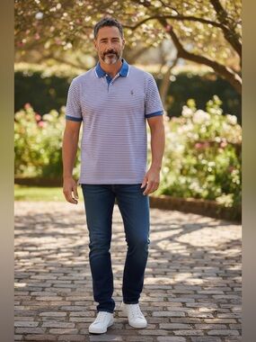 U.S. Polo Assn. Blue Pink White Striped Shirt-Size 3X